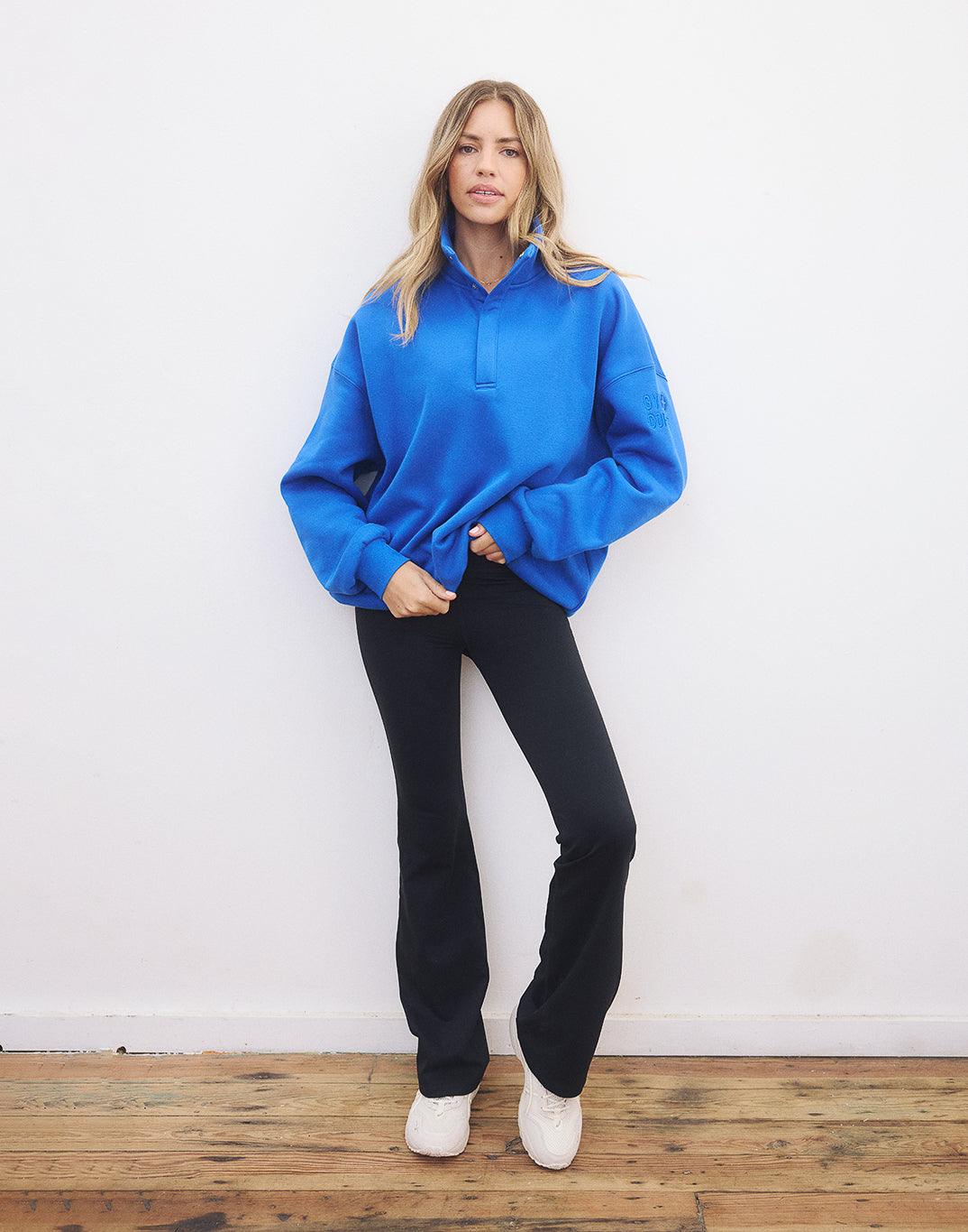 Azure Blue Snap Collar Sweatshirt