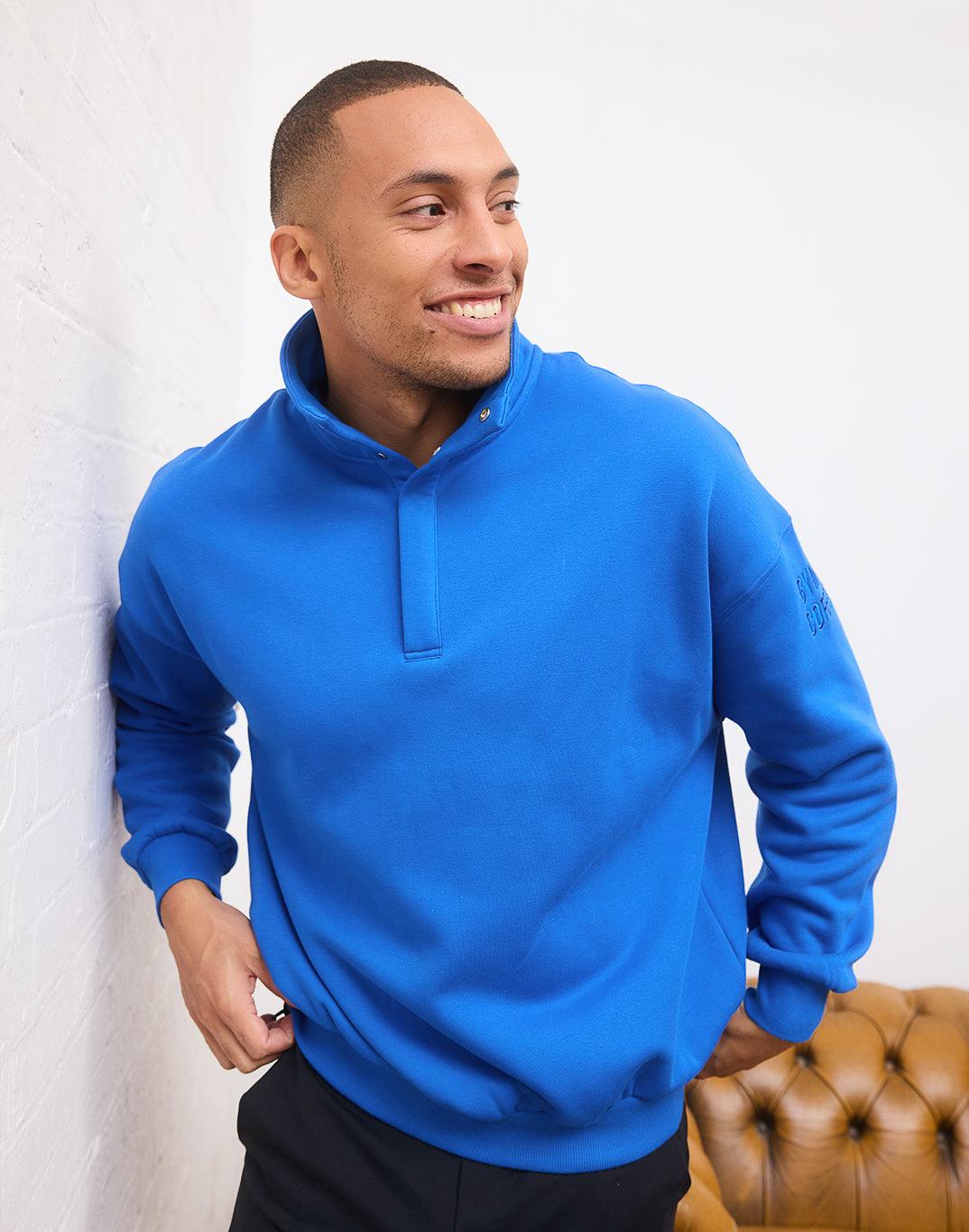 Azure Blue Snap Collar Sweatshirt