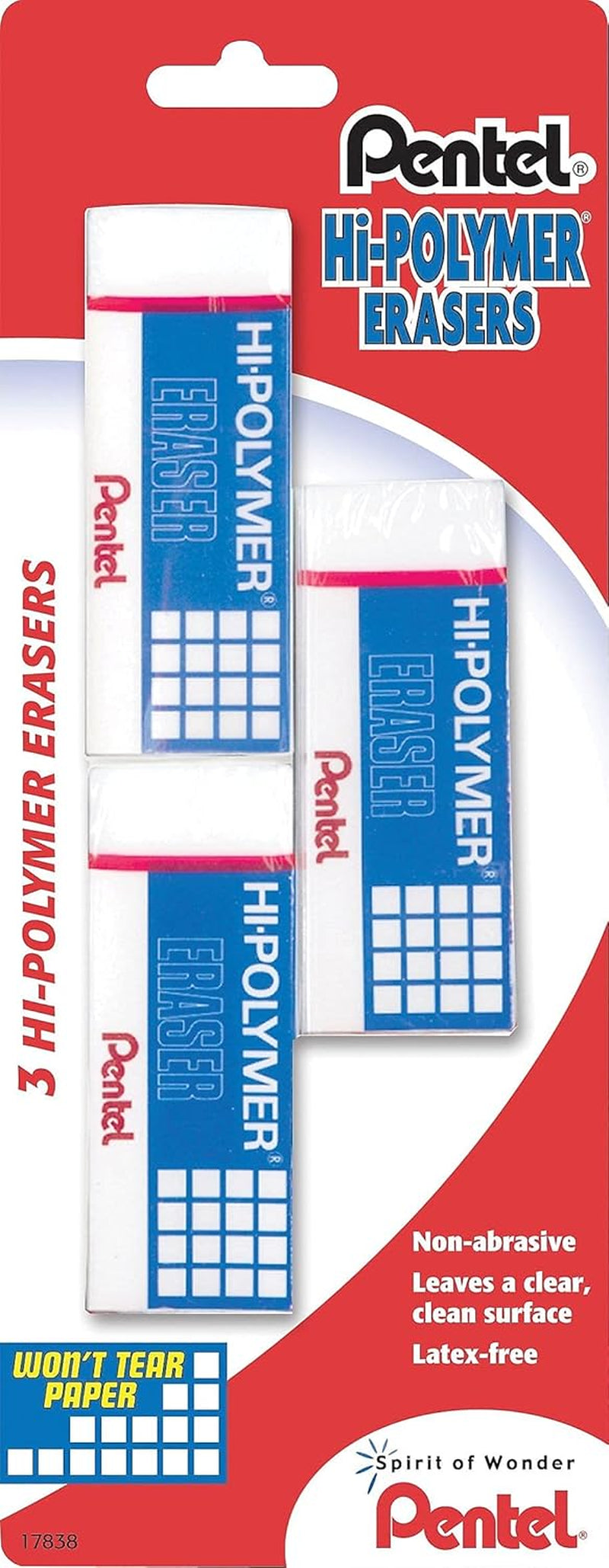 Hi-Polymer Block Eraser, Large, 3 Pack, White (ZEH10BP3-K6)