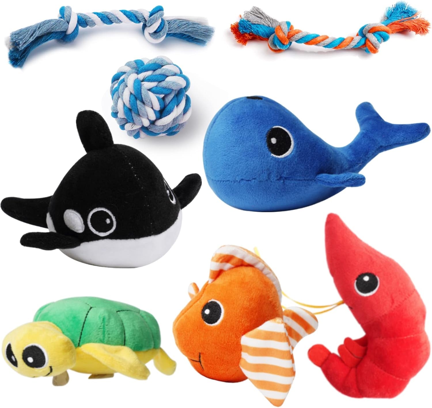 Puppy Toys Small Dogs, Durable Puppy Toys for Teething Small Dogs, Cute Dog Toys for Small Dogs, Stuffed Plush Squeaky Dog Toys and Ocean Small Dog Toys, Reliable Ropes Puppy Chew Toys