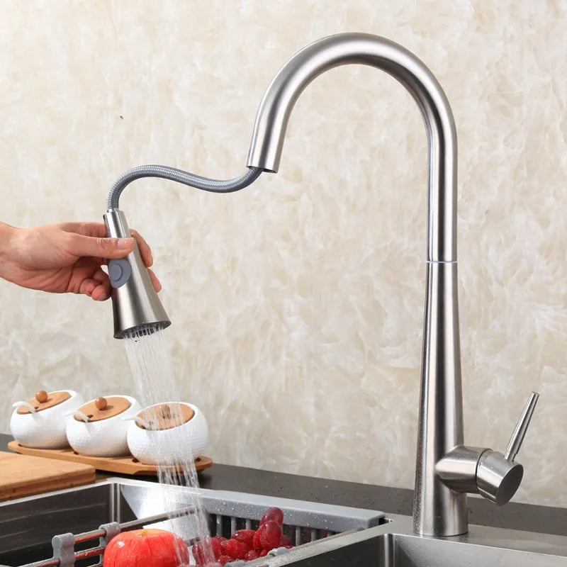 Brushed Kitchen Faucet  Smart Touch Kitchen Faucets Pull Out Kitchen Mixer Tap 304 Stainless Steel Sensor Kitchen Faucets