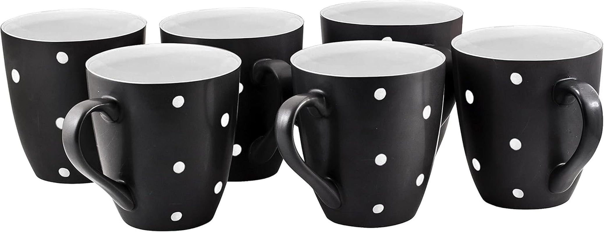 16 Oz Polka Dot Coffee Mug Set of 6, Large 16 Ounce Ceramic Mugcup Set in Black Polka Dot Design, Best Coffee Mug for Your Gift