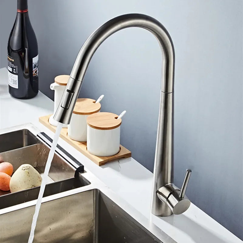 Brushed Kitchen Faucet  Smart Touch Kitchen Faucets Pull Out Kitchen Mixer Tap 304 Stainless Steel Sensor Kitchen Faucets