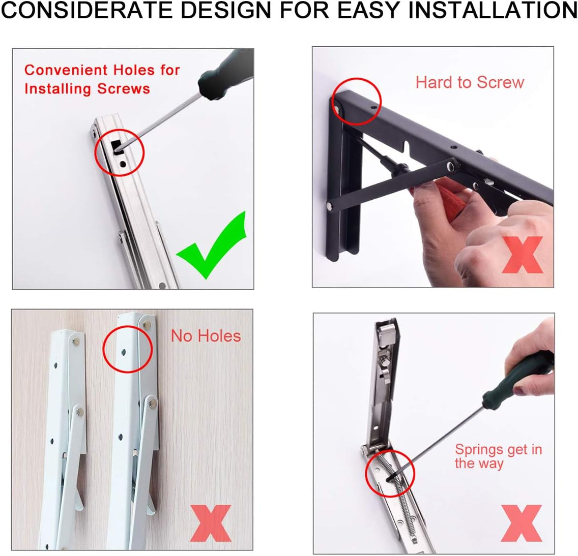 Folding Shelf Brackets 16 Inch, Max Load: 330Lb Heavy Duty Stainless Steel Collapsible Shelf Bracket for Table Work Bench, Space Saving DIY Bracket, Pack of 2