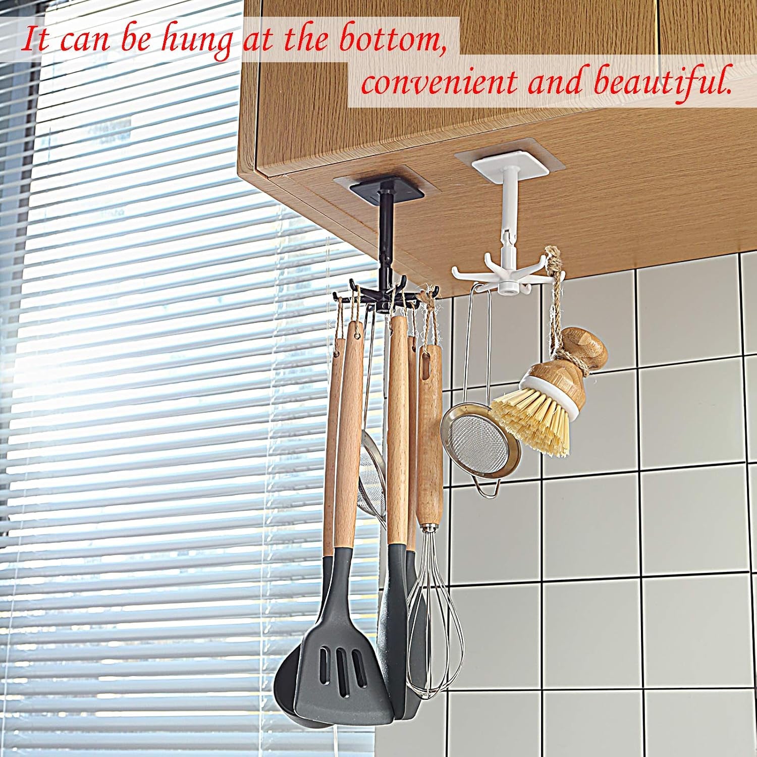 Self-Adhesive Kitchen Hooks for Hanging 360° Rotating, Waterproof Utility Hook Kitchen Towel Hooks Suction Cup Hook Holder for Bathroom Home, Stick on Wall Door Cabinet Hook for Hanging (White)