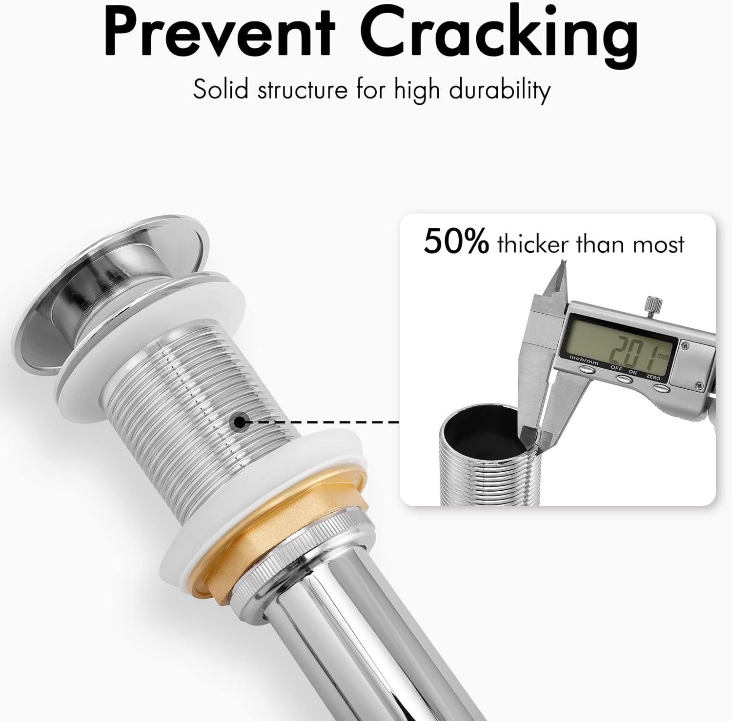 Bathroom Sink Drain without Overflow Vessel Sink Lavatory Vanity Pop up Drain Stopper Polished Chrome for 1.6"-1.9" Sink Hole, All Metal Rustproof Brass and 304 Stainless Steel, S2008D-CH