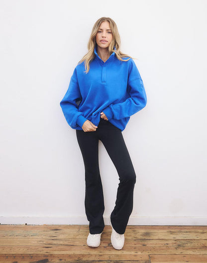 Azure Blue Snap Collar Sweatshirt