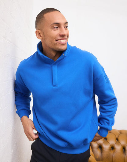 Azure Blue Snap Collar Sweatshirt